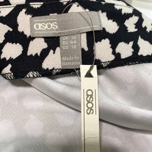 ASOS "NEW" Splodge Print Mono Polka Dot Pleated Shoulder Pencil Midi Dress Sz 12 - Picture 8 of 8